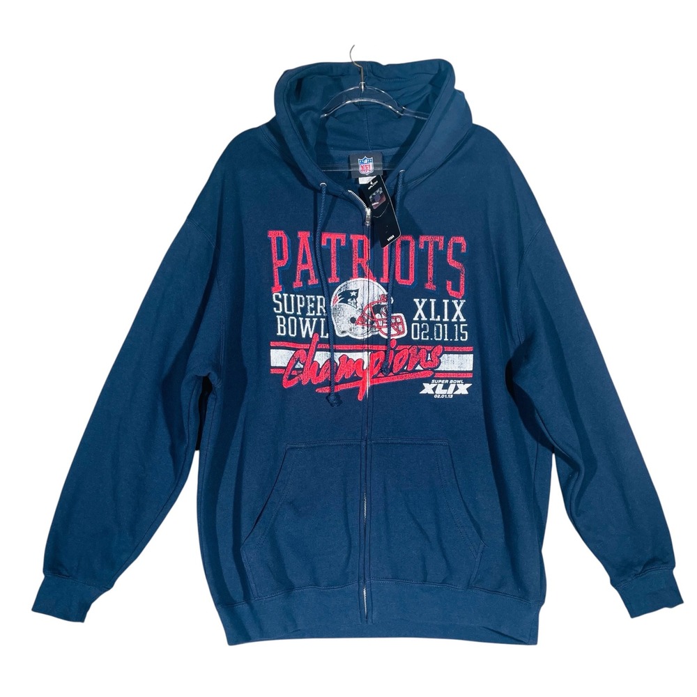 NFL Men New England Patriots Super Bowl XLIX Champions XL Navy Cotton Hoodie Zip